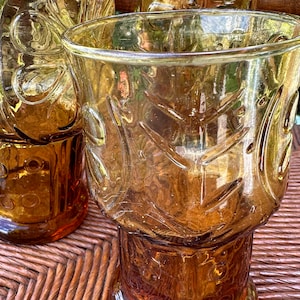 Vintage Libbey Amber Glasses: Embossed Daisy Country Garden Set of 3