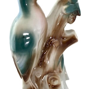 Vintage porcelain woodpecker figurine, bird on branch glass eyes
