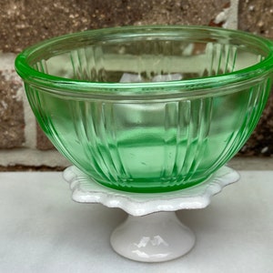 Vintage Uranium Glass Bowl: 6-inch Ribbed Mixing Bowl, Black Light Reactive