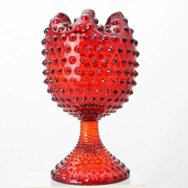 Ducan & Miller Hobnail Glass bowl in Ruby Red Ivy Rose Bowl 6.5" tall