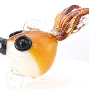 A vintage blown glass goldfish figurine, art glass fish