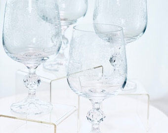 vintage “Cascade” etched wine goblets by Import Assoc, set of 4 clear glasses