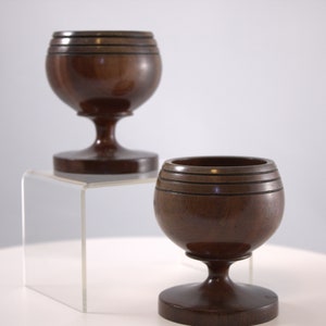 Set of 2 wooden carved wine goblets, pedestal cups, vintage wine glasses, mid century modern barware