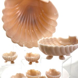 Vintage Crown Tuscan pink milk glass bowls, 8 piece set