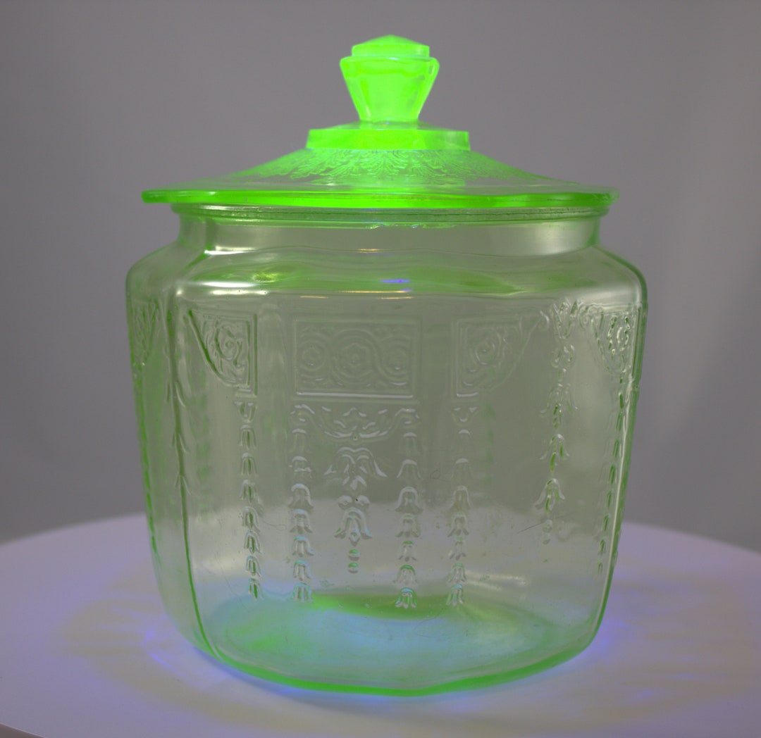 Antique Vaseline Uranium Glass Cookie Jar With Lid Etsy