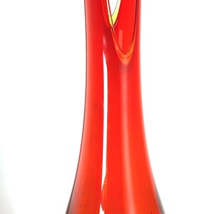 A vintage MCM smooth glass swung vase in amberina by L.E. Smith 21.5 inches tall
