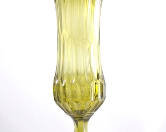 Vintage Olive Green Swung Glass Vase MCM Tall Stretch Vase with Texture