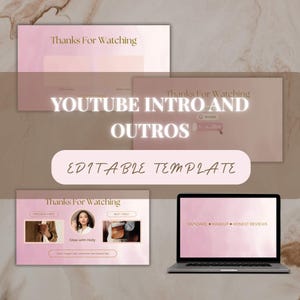 YouTube Intro und Outro Canva Vorlage | Bearbeitbares Beauty Aesthetic YouTube Intro | Weiches Glam YouTube Branding Kit | Desktop-Format