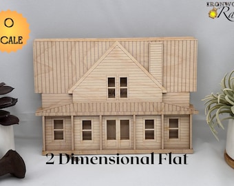 O Scale Model Two Dimensional Farmhouse Kit, Flat Back Model, detachable face with lights