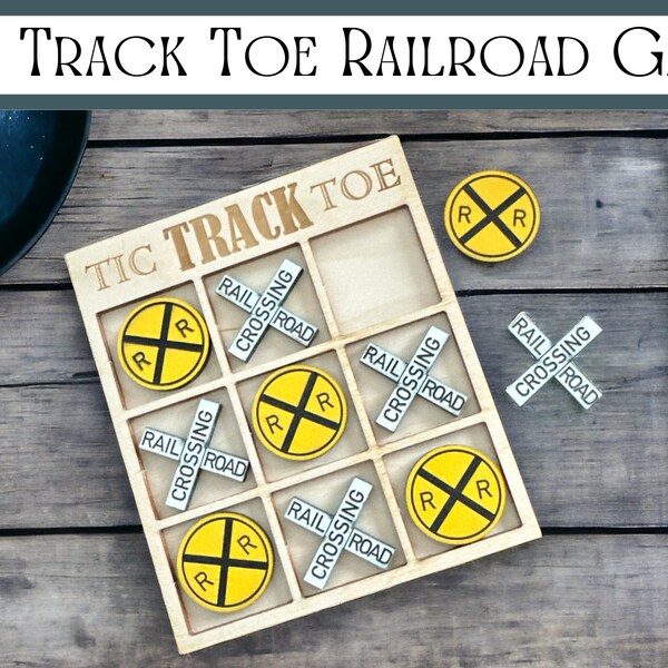 Laser cut Tic Tac Toe Railroad-Themed Game Party, Travel size game,