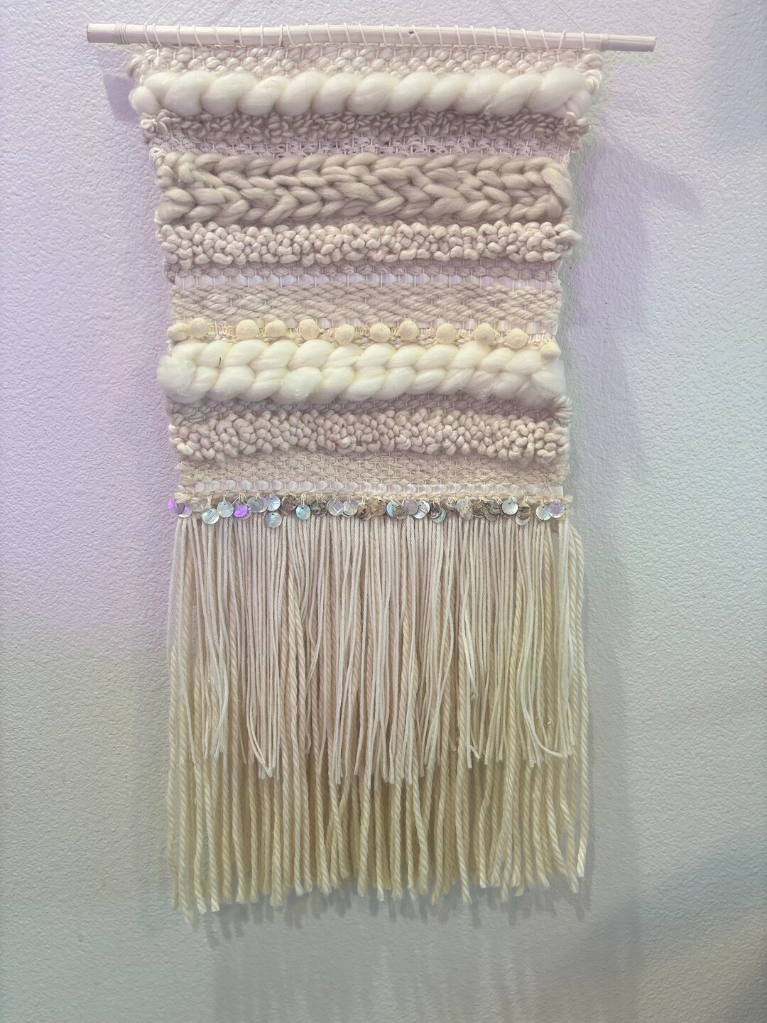 View of White/ Beige Textured Handmade Yarn Tapestry Wall Hanging - Etsy