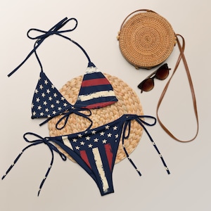 Patriotic American Flag Bikini 4th of July Summer Bathing Suit Womens  Red White and Blue two piece bikini Swimsuit for Memorial Day