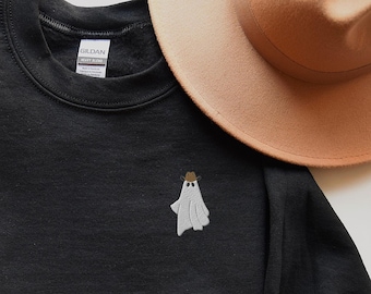 Bluza z haftowanym kowbojskim duchem, unisexowa, z okrągłym dekoltem na Halloween