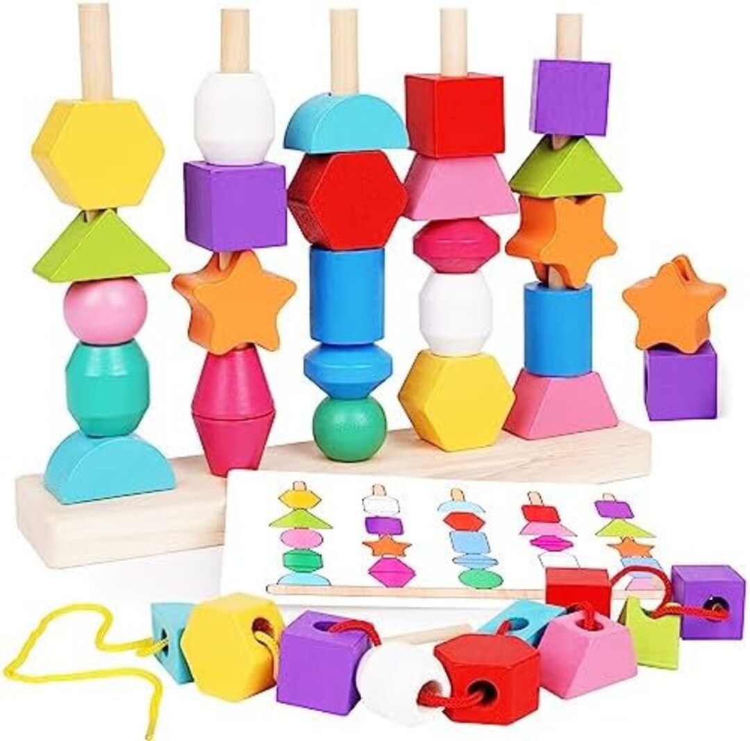 Montessori Wooden Sorting and Stacking Toy Matching Shapes Etsy