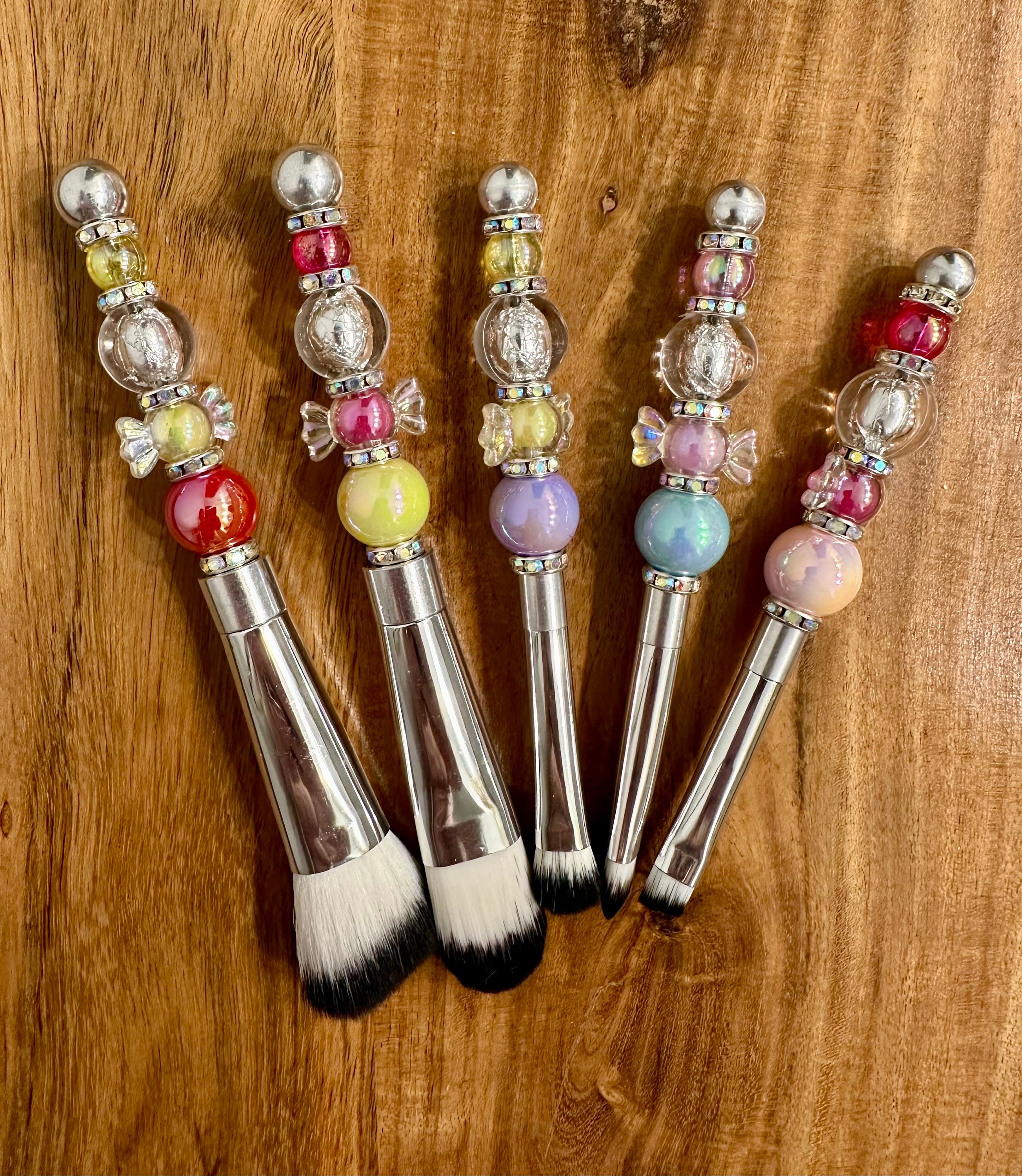 5 Piece Silver with iridescent and candy beads Make-up Set