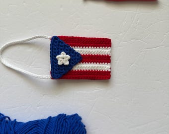 Gehaakte sleutelhanger/autohanger Puerto Rico vlag
