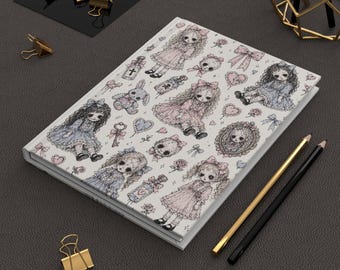 Victorian Creepy Doll Pattern Hardcover Journal | Gothic Cute Notebook