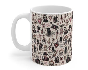 Horror Movie Icons Pattern Mug | Cute Spooky Slasher Characters