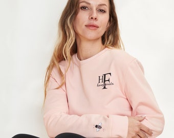 Honeyfeinated Bee On Your Sleeve Pullover, 100% Cotton Crewneck, Lightweight and Layerable Sweatshirt for All Seasons