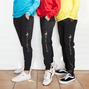 Honeyfeinated Rainbow Velvet-Lined Sweatpants, Comfortable Unisex Joggers, Casual Cozy Wear, Black Loungewear, Warm Soft Sweatpants