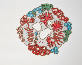 Honeyfeinated Coral Reef Agate Beaded Placemat, Handcrafted Placemats, Decorative Table Mats, High End Placemats, Unique Table Mats