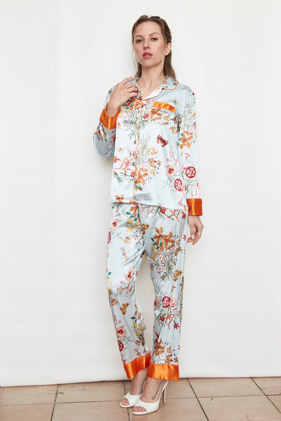 Honeyfeinated Honeysuckle Satin Pajama Set, Nightwear for Women