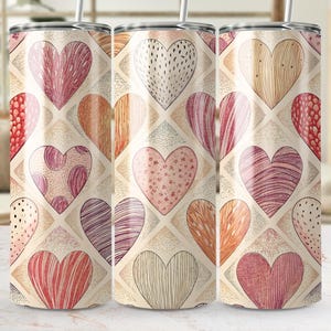Hearts Seamless Tumbler Wrap PNG, Valentine Sublimation Design, 20oz Skinny Tumbler, Digital Download, Trendy Tumbler Design