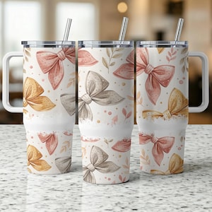 40oz Coquettish Tumbler Wrap PNG, Bows Pattern Design, Watercolor Style, Trendy Tumbler Design, Unique Tumbler Wrap, Seamless Tumbler