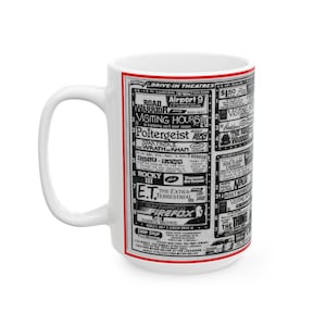 15oz. Showtimes Retro Movie Poster Ceramic Mug, Gift for Film Lovers, Nostalgic Cup, Home Decor, Coffee Tea Mug, 80s Movie Memorabilia 15oz.