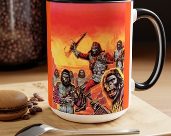 Planet Of The Apes fantasy adventure tale artwork from movie Two-Tone Coffee Mugs, 15oz