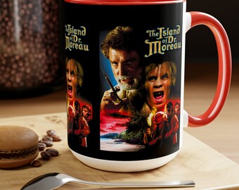 Island Of Dr. Moreau Burt Lancaster and Micheal York 70s horror Two-Tone Coffee Mugs, 15oz