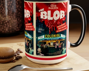 The Blob horror film poster 50s sci fi classic film Steve McQueen Two-Tone Coffee Mugs, 15oz