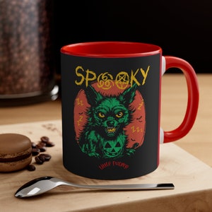 Straszny mały piesek, piesek z horroru, piesek diabeł, jego i jej, kubek na kawę Accent, 11 uncji, prezent na Halloween