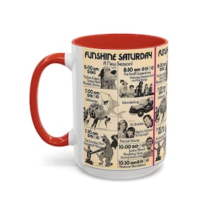 Taza de café vintage Funshine Saturday de 453 ml, diseño retro de dibujos animados, regalo para amantes de los dibujos animados, artículos nostálgicos.