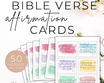 Cartes d'affirmation de versets bibliques à l'aquarelle | Ecriture biblique imprimable (PDF)