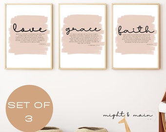 Faith Hope Love schriftafdrukset, blozen christelijke kunst (digitale download)
