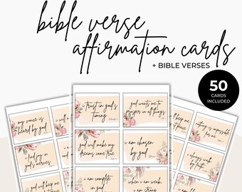 Boho Floral Affirmation Cards | 50 Bible Verse Prints (Digital Download)