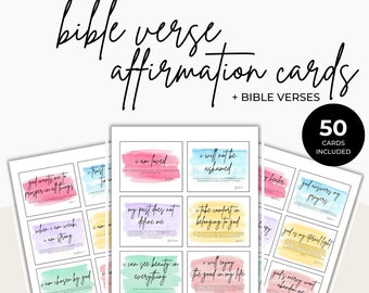 Cartes d'affirmation de versets bibliques à l'aquarelle | Ecriture biblique imprimable (PDF)