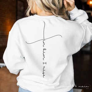 Croix svg, en lui je me lève, petite conception de tatouage, citation de la Bible Svg, écriture Svg, Jésus Svg, citation chrétienne Svg, conception de tatouage religieux