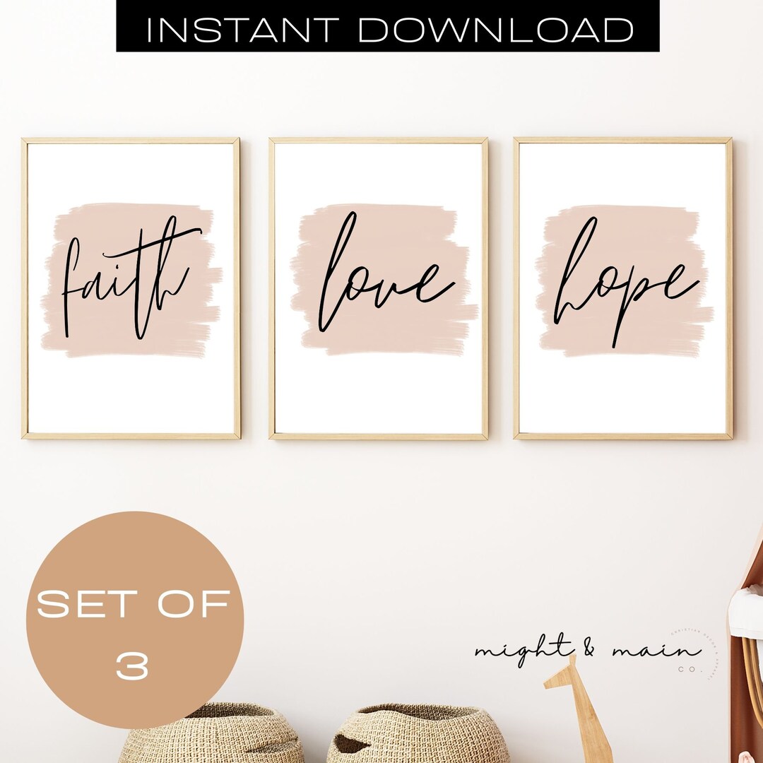 Faith Hope Love Scripture Wall Art Prints, Blush Christian Decor ...