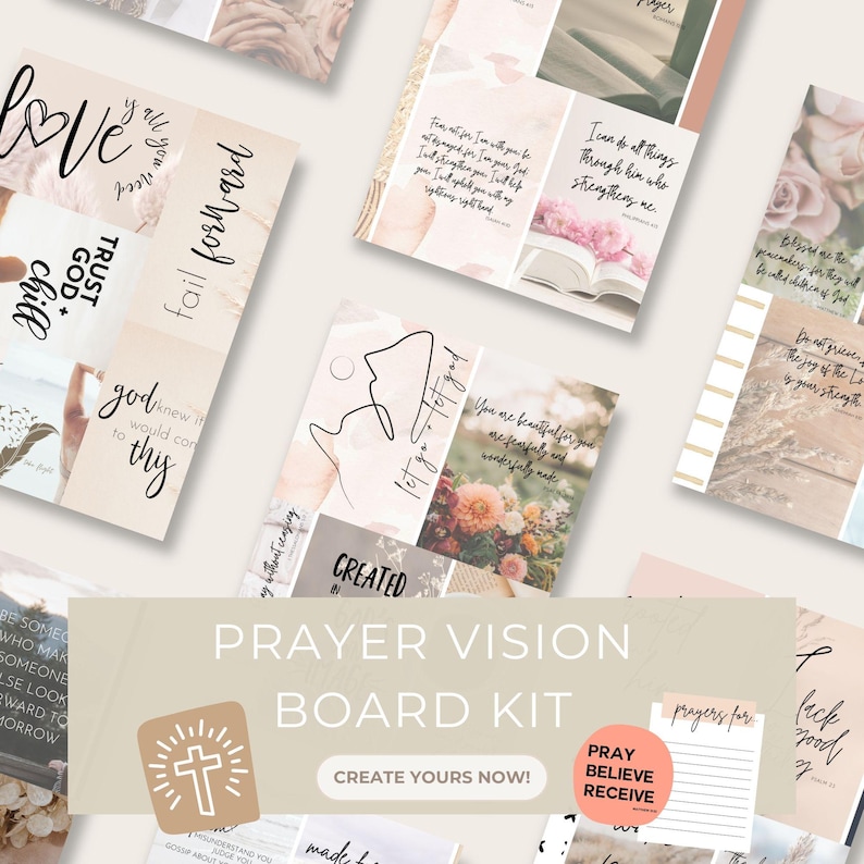 prayer board kit, christian collage, vision board, prayer kit, scripture, bible verses, prayer board, boho christian, inspirational bible verse, bible art