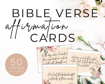 Boho Floral Bible Verse Affirmation Cards | Printable Scripture (PDF)