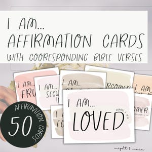 50 Affirmation Cards | Prayer Cards | Bible Verse Cards | Prayer Board Cards | Vision Board | Printable Scripture | Bible study Journal Boho