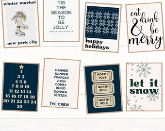 Láminas navideñas vintage para pared/Decoración navideña (Descarga digital)
