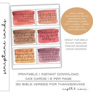 30 Cartões de Versículos Bíblicos de Ação de Graças em Aquarela | Cartões de Oração | Cartões de Escritura para Download Instantâneo | Ferramentas de Estudo Bíblico | Versículos Bíblicos de Gratidão