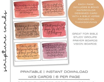 30 Watercolor Thanksgiving Bible Verse Cards | Prayer Cards | Instant Download Scripture Cards | Bible Study Tools | Gratitude Bible Verses