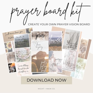 Tableau de prière pour collage | Tableau visuel | Kit tableau de prière | collage chrétien | Cartes bibliques | Versets bibliques inspirants | Art biblique