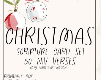 Cartes bibliques de Noël douillettes Cartes d'encouragement imprimables de versets bibliques de Noël confortables | Cartes chrétiennes de réflexion de vacances | Jeu d'écritures de 4 x 3 po.