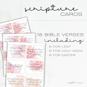 Prayer Cards, Prayer Request Cards, Pink Watercolor flower, Easter Lent Scripture Cards, 18 Printable Bible Verse Cards, Christian Holy Week