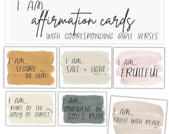 Christian Affirmation Cards | Printable Bible Verse Cards Set | Inspirational Bible Verse Cards